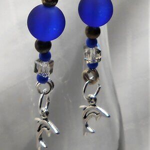No 482 Handmade earrings with Tibetan silver dolphins charms